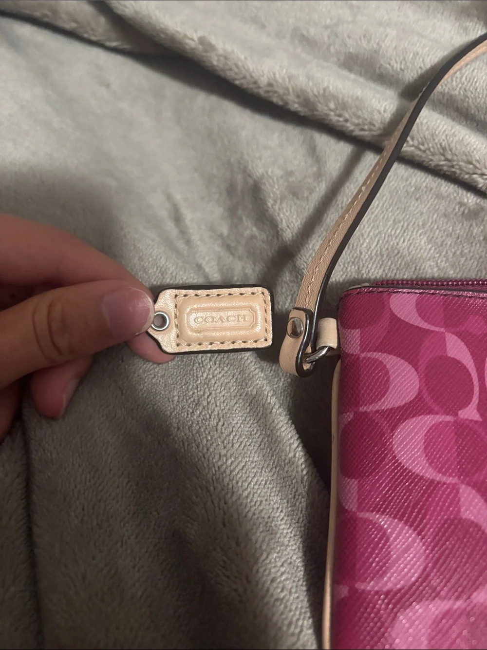Coach Pink Signature C Wristlet with Pale Pink Strap